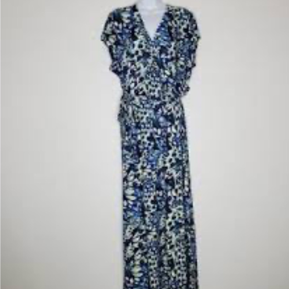 Cocomo Blue Green and White belted Maxi Dress